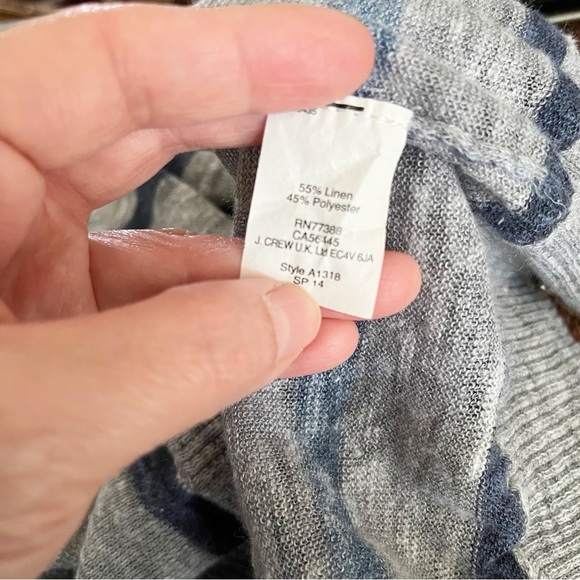 Madewell Linen Top Womens Size M Gray Blue Striped Crewneck Long Sleeve Pullover - Picture 5 of 6